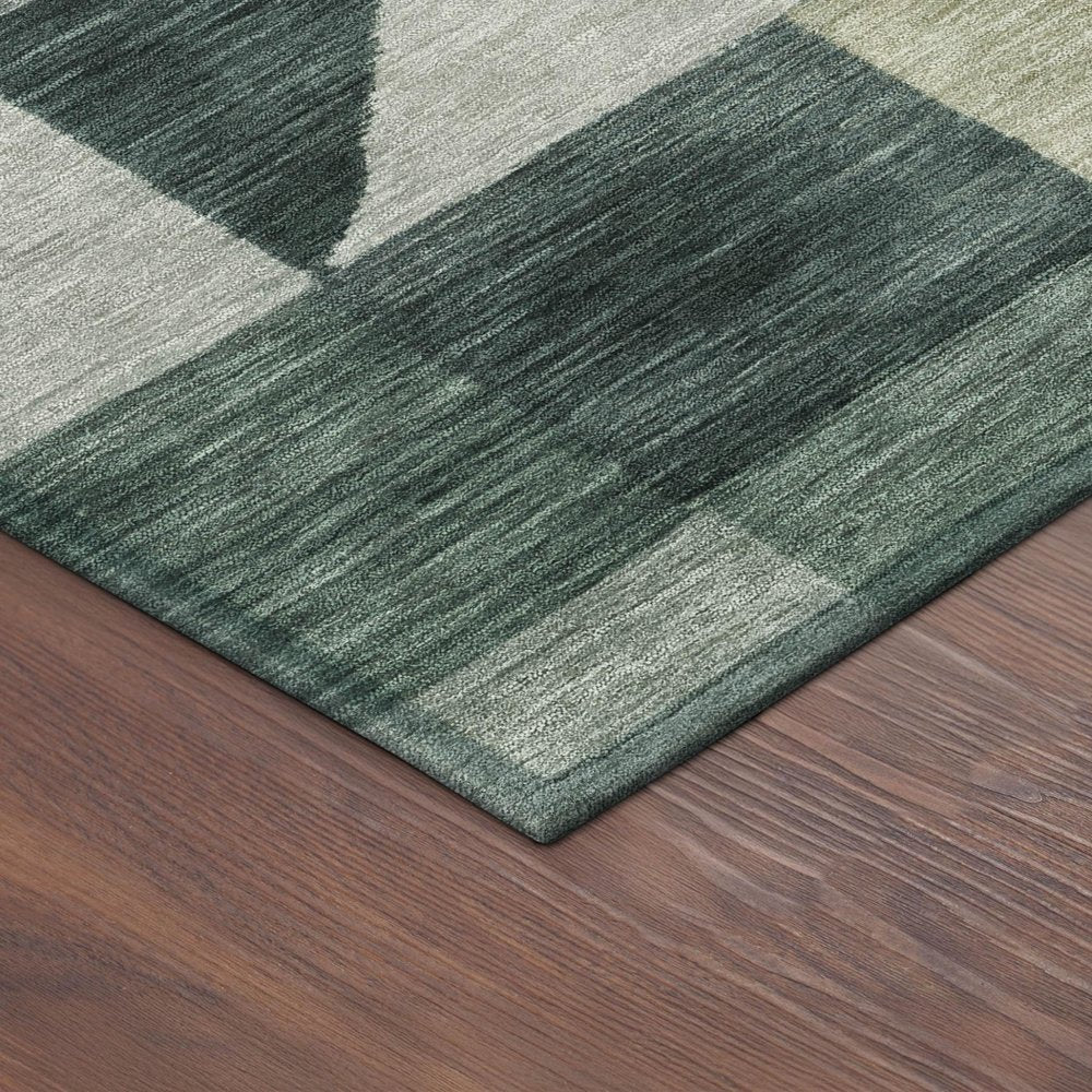 3' X 5' Artichoke Green And Wheat Geometric Washable Indoor Outdoor Area Rug — view 3