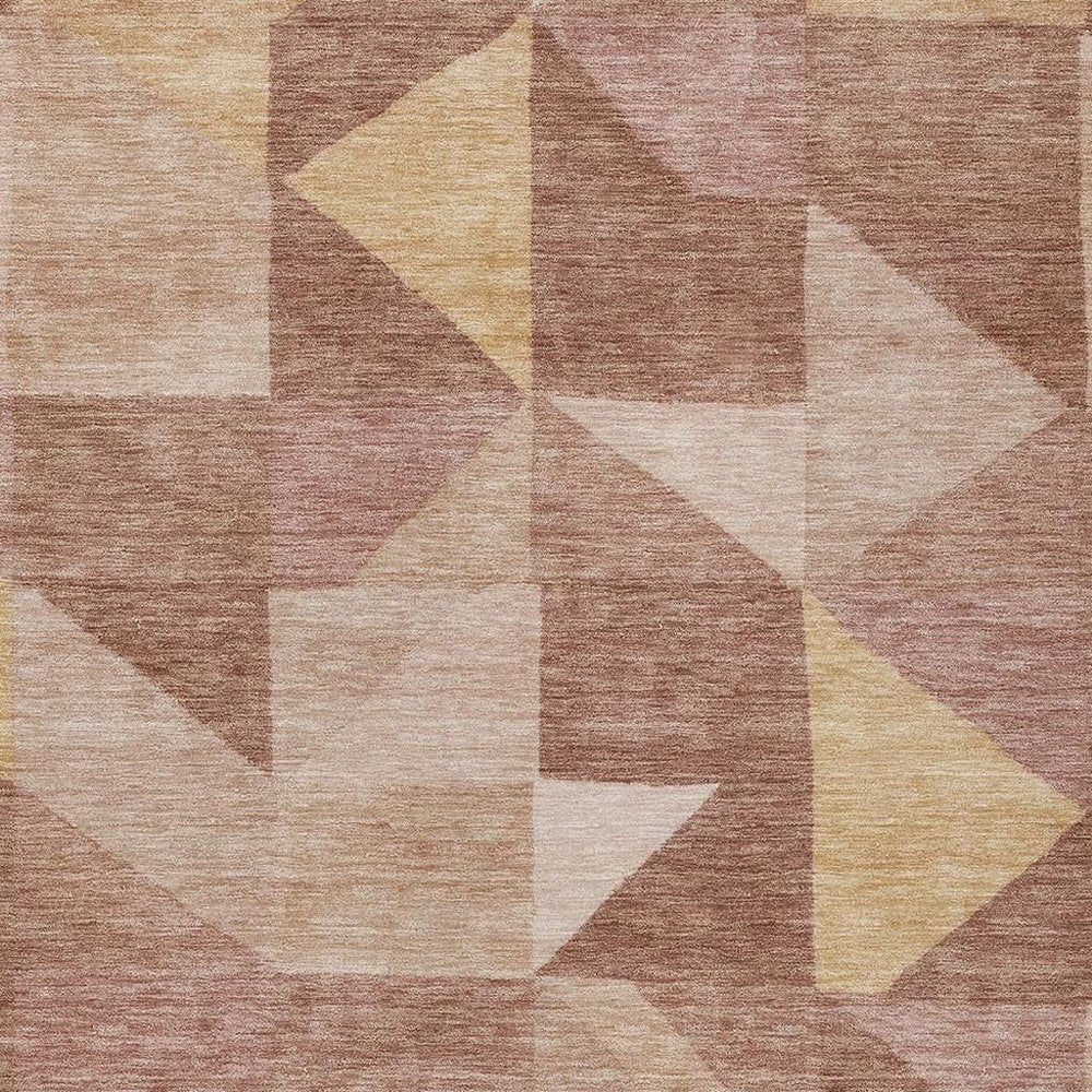 3' X 5' Blush And Wheat Geometric Washable Indoor Outdoor Area Rug