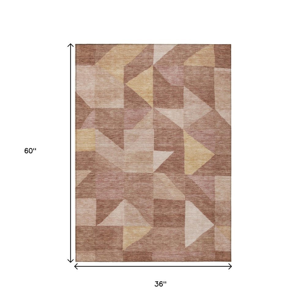 3' X 5' Blush And Wheat Geometric Washable Indoor Outdoor Area Rug — view 7