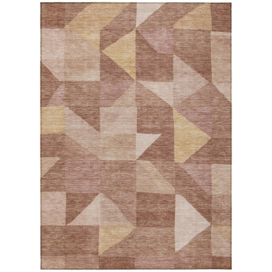 3' X 5' Blush And Wheat Geometric Washable Indoor Outdoor Area Rug