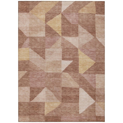 3' X 5' Blush And Wheat Geometric Washable Indoor Outdoor Area Rug