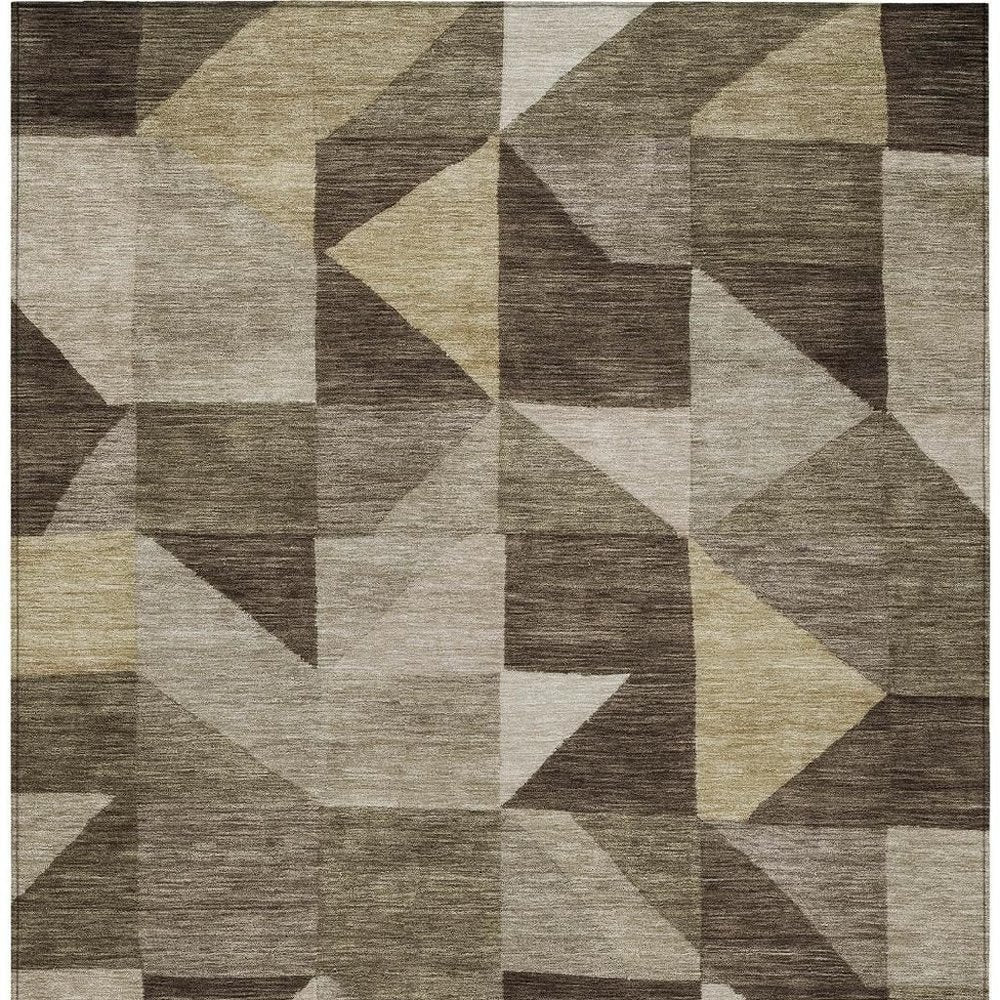 3' X 5' Brown And Beige Geometric Washable Indoor Outdoor Area Rug — view 13