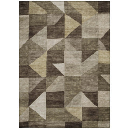 3' X 5' Brown And Beige Geometric Washable Indoor Outdoor Area Rug HomeRoots