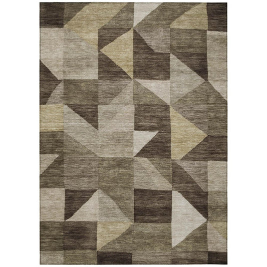 3' X 5' Brown And Beige Geometric Washable Indoor Outdoor Area Rug
