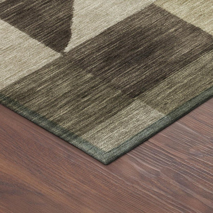 3' X 5' Brown And Beige Geometric Washable Indoor Outdoor Area Rug