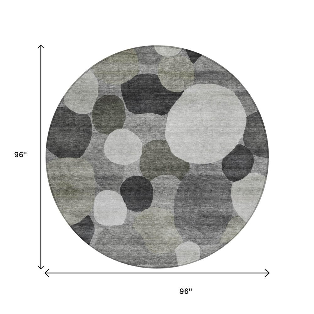 8' Gray And Silver Round Geometric Washable Indoor Outdoor Area Rug — view 20