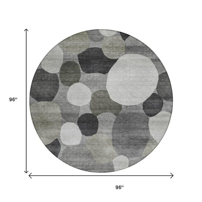 8' Gray And Silver Round Geometric Washable Indoor Outdoor Area Rug HomeRoots
