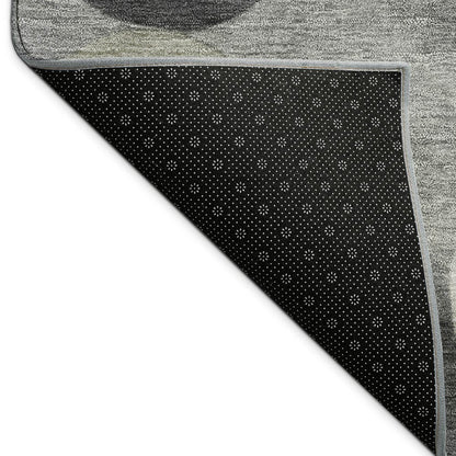 8' Gray And Silver Round Geometric Washable Indoor Outdoor Area Rug HomeRoots