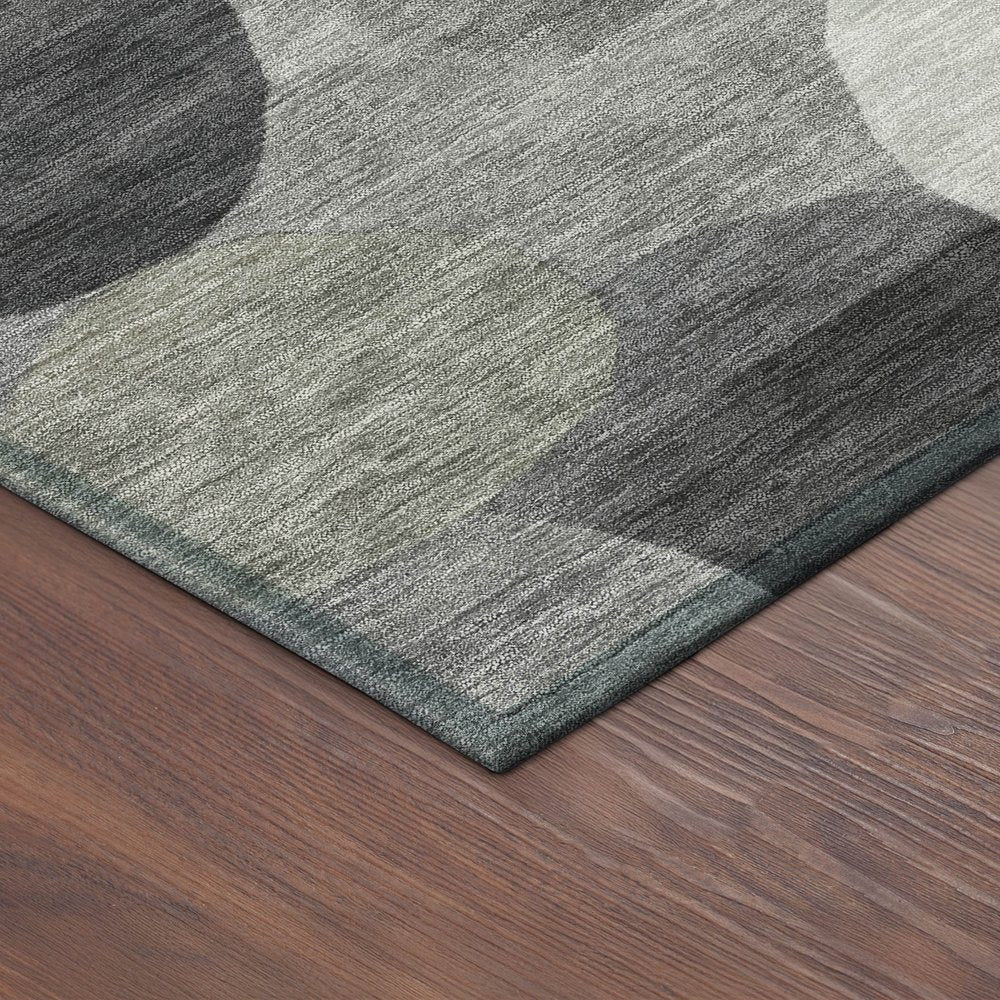 8' Gray And Silver Round Geometric Washable Indoor Outdoor Area Rug HomeRoots