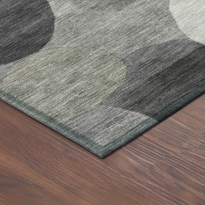 8' Gray And Silver Round Geometric Washable Indoor Outdoor Area Rug HomeRoots