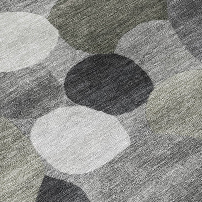 8' Gray And Silver Round Geometric Washable Indoor Outdoor Area Rug HomeRoots