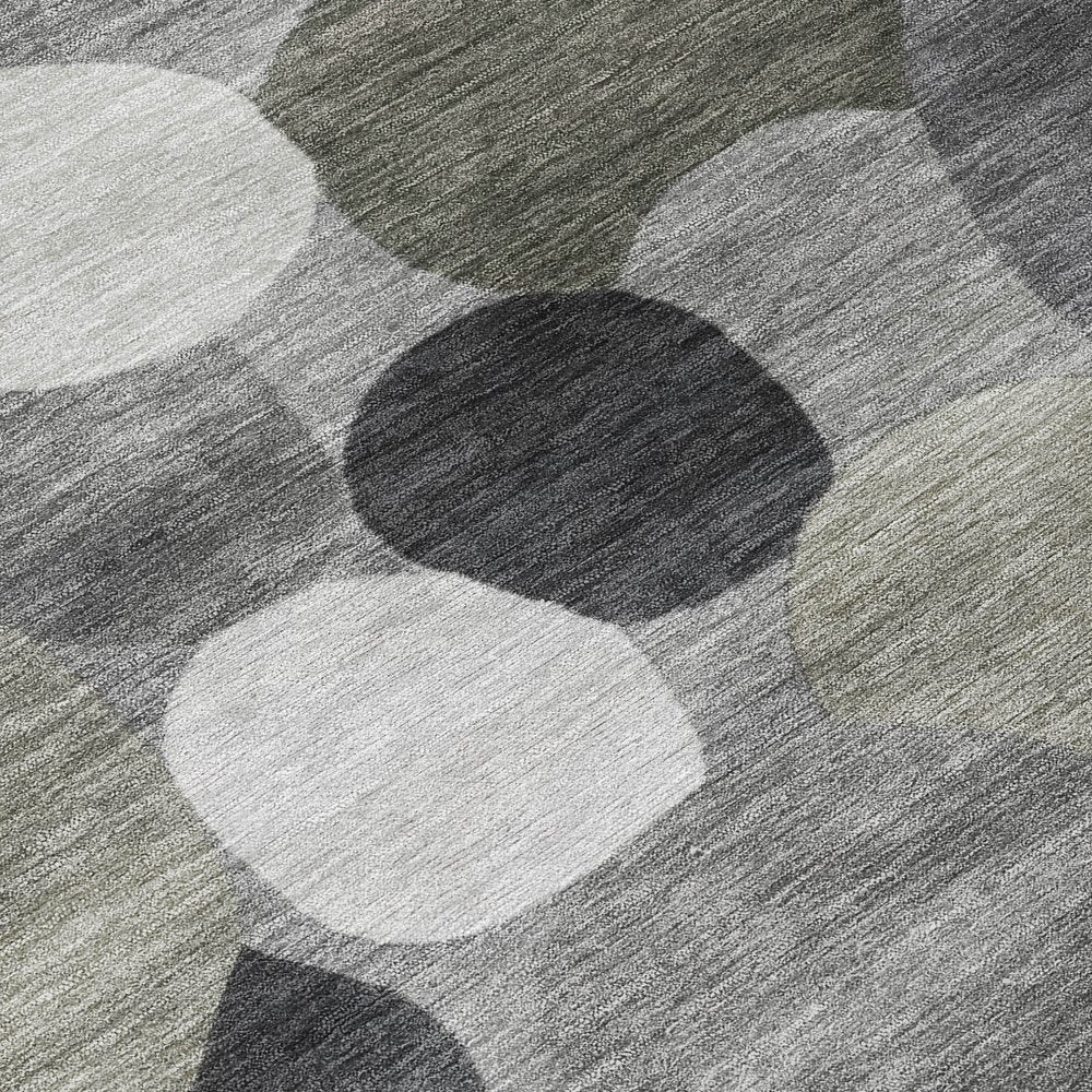 8' Gray And Silver Round Geometric Washable Indoor Outdoor Area Rug HomeRoots