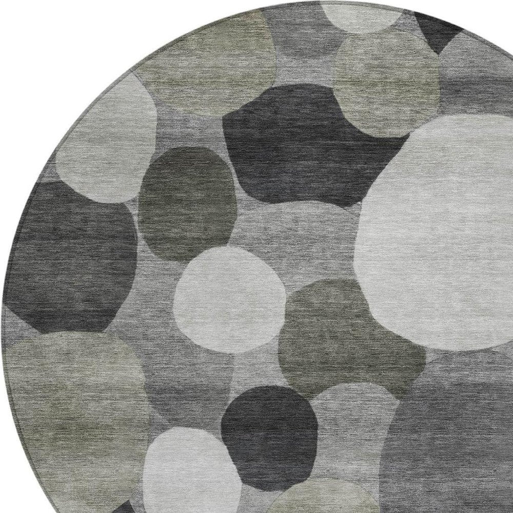 8' Gray And Silver Round Geometric Washable Indoor Outdoor Area Rug HomeRoots