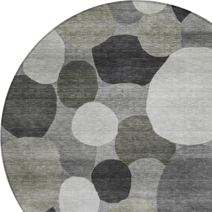 8' Gray And Silver Round Geometric Washable Indoor Outdoor Area Rug HomeRoots
