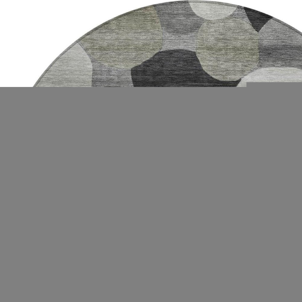 8' Gray And Silver Round Geometric Washable Indoor Outdoor Area Rug HomeRoots