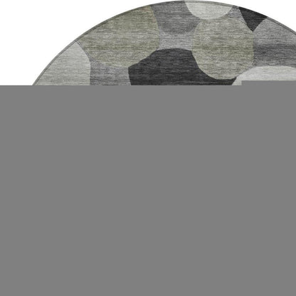 8' Gray And Silver Round Geometric Washable Indoor Outdoor Area Rug HomeRoots