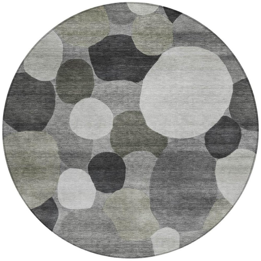 8' Gray And Silver Round Geometric Washable Indoor Outdoor Area Rug — view 13