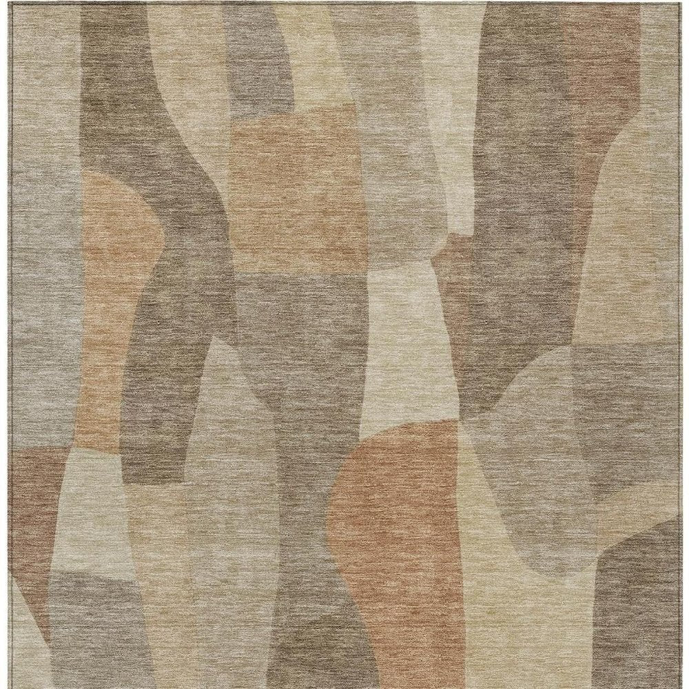 3' X 5' Khaki And Beige Abstract Washable Indoor Outdoor Area Rug — view 4