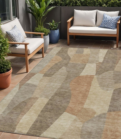 5' X 8' Khaki And Beige Abstract Washable Indoor Outdoor Area Rug HomeRoots