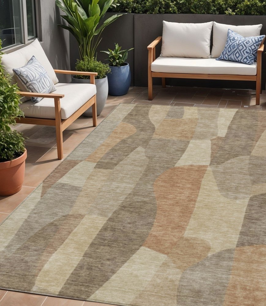 5' X 8' Khaki And Beige Abstract Washable Indoor Outdoor Area Rug HomeRoots
