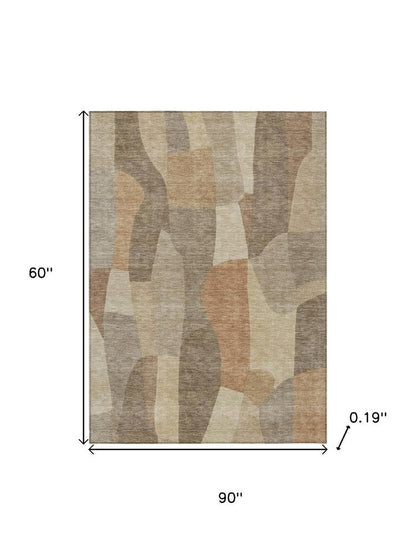 5' X 8' Khaki And Beige Abstract Washable Indoor Outdoor Area Rug HomeRoots