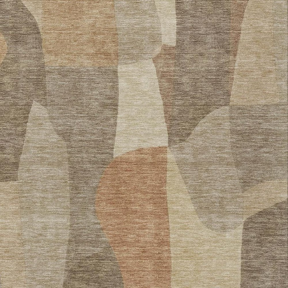 5' X 8' Khaki And Beige Abstract Washable Indoor Outdoor Area Rug — view 12