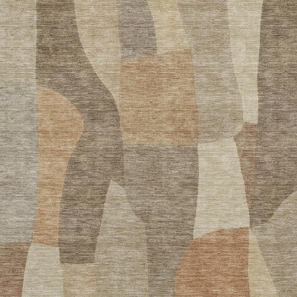8' X 10' Khaki And Beige Abstract Washable Indoor Outdoor Area Rug — view 6