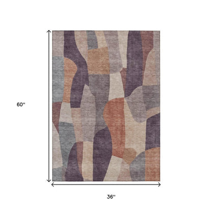 3' X 5' Plum And Copper Abstract Washable Indoor Outdoor Area Rug HomeRoots