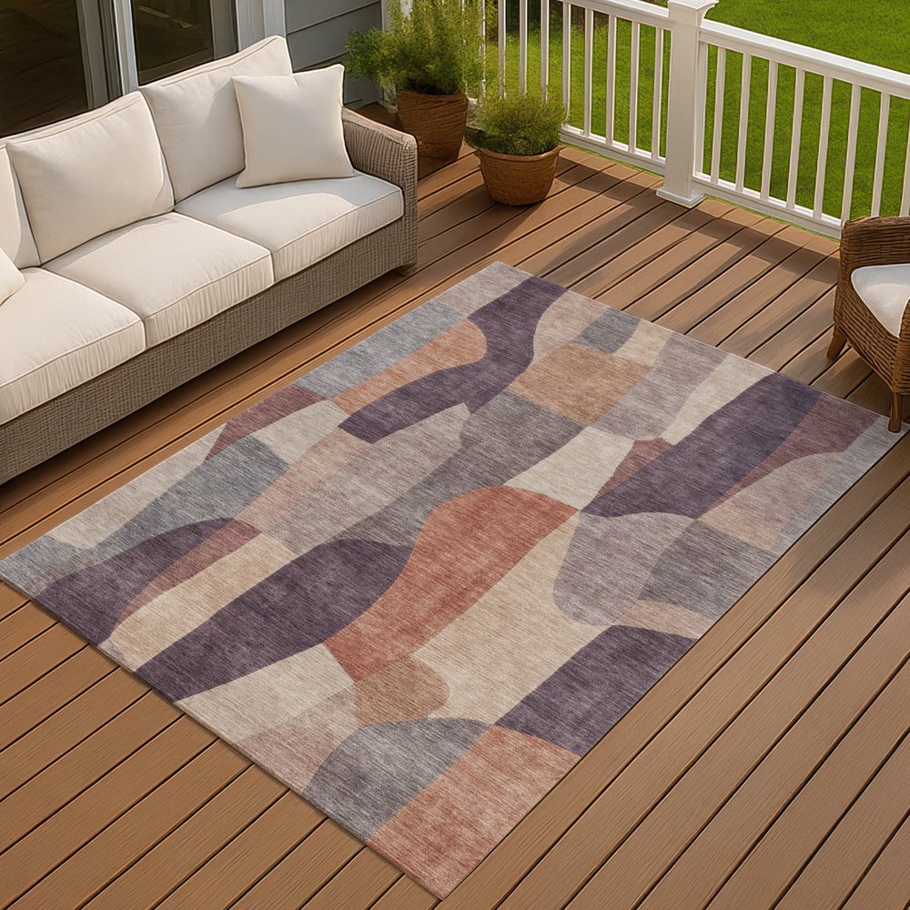 3' X 5' Plum And Copper Abstract Washable Indoor Outdoor Area Rug — view 16