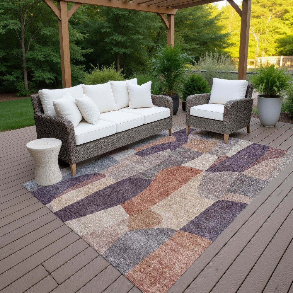 3' X 5' Plum And Copper Abstract Washable Indoor Outdoor Area Rug HomeRoots