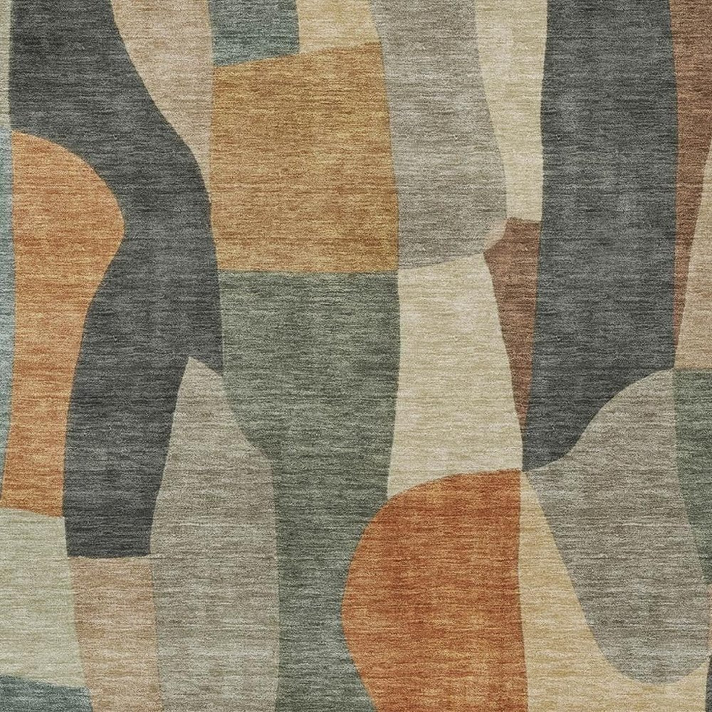 5' X 8' Terra Cotta And Gray Abstract Washable Indoor Outdoor Area Rug — view 2