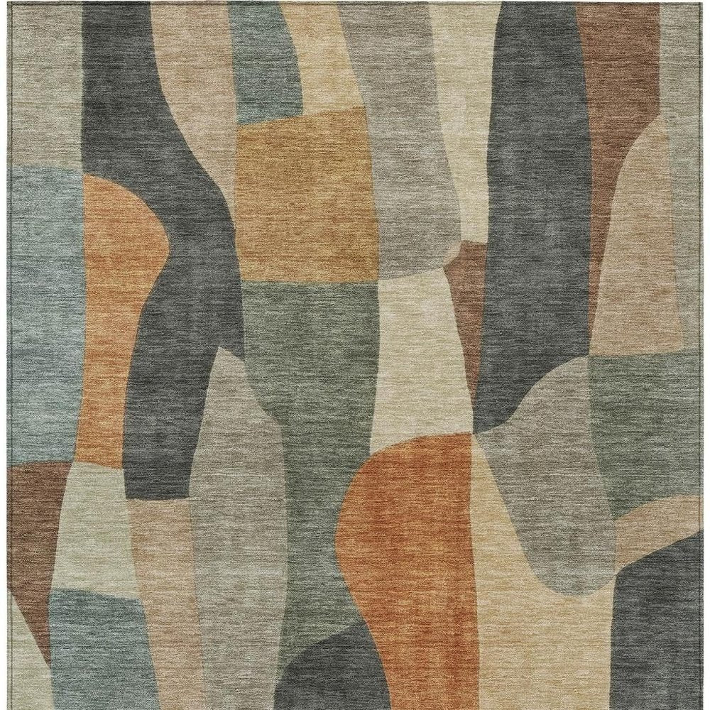 5' X 8' Terra Cotta And Gray Abstract Washable Indoor Outdoor Area Rug — view 3