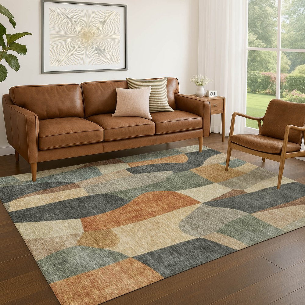 5' X 8' Terra Cotta And Gray Abstract Washable Indoor Outdoor Area Rug — view 5