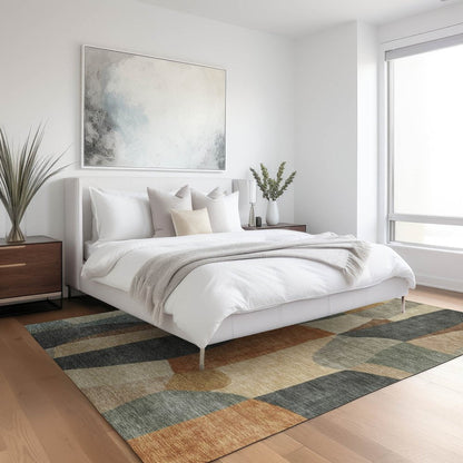 5' X 8' Terra Cotta And Gray Abstract Washable Indoor Outdoor Area Rug HomeRoots