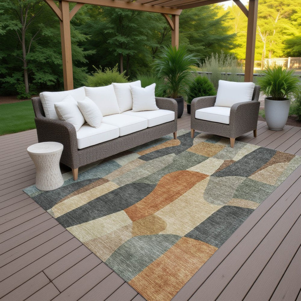5' X 8' Terra Cotta And Gray Abstract Washable Indoor Outdoor Area Rug — view 7