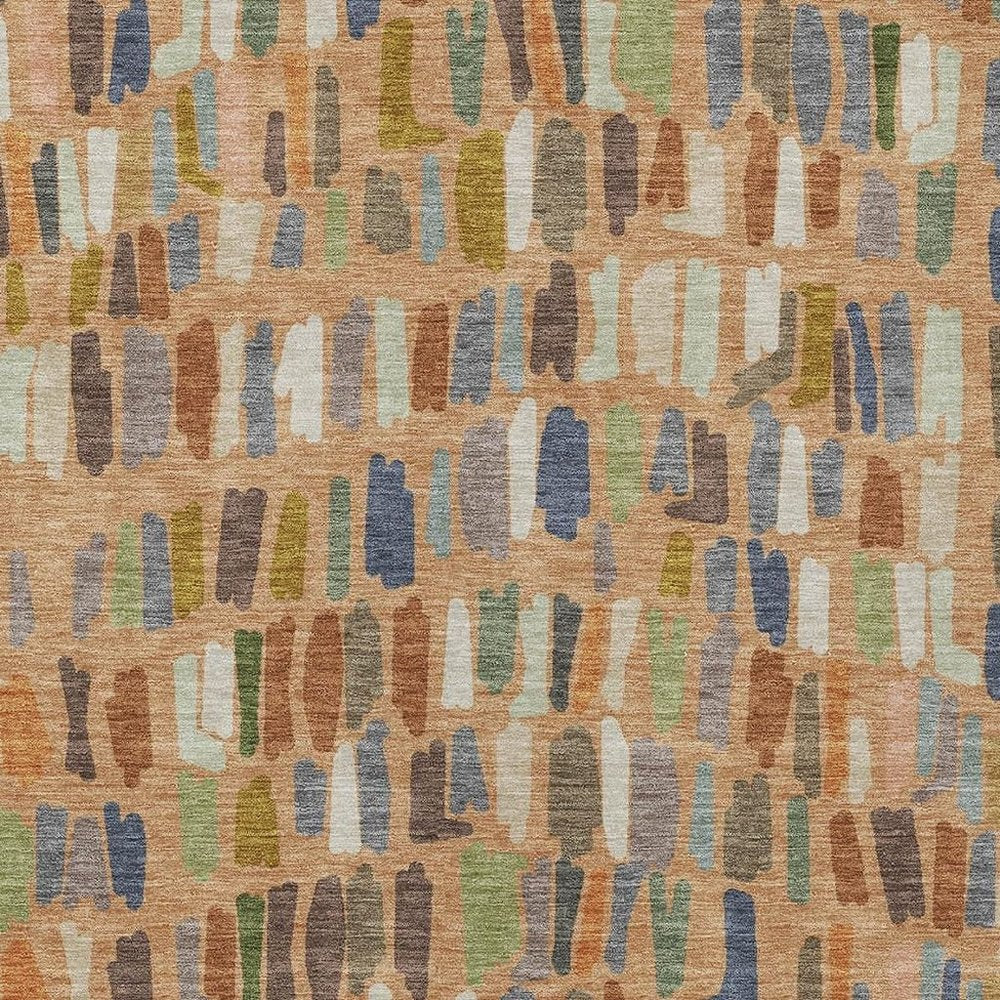 8' X 10' Copper Blue And Ivory Striped Washable Indoor Outdoor Area Rug HomeRoots
