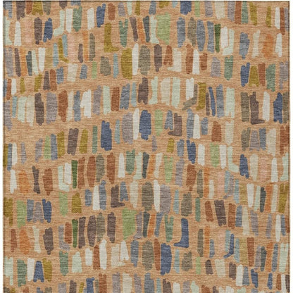 8' X 10' Copper Blue And Ivory Striped Washable Indoor Outdoor Area Rug HomeRoots