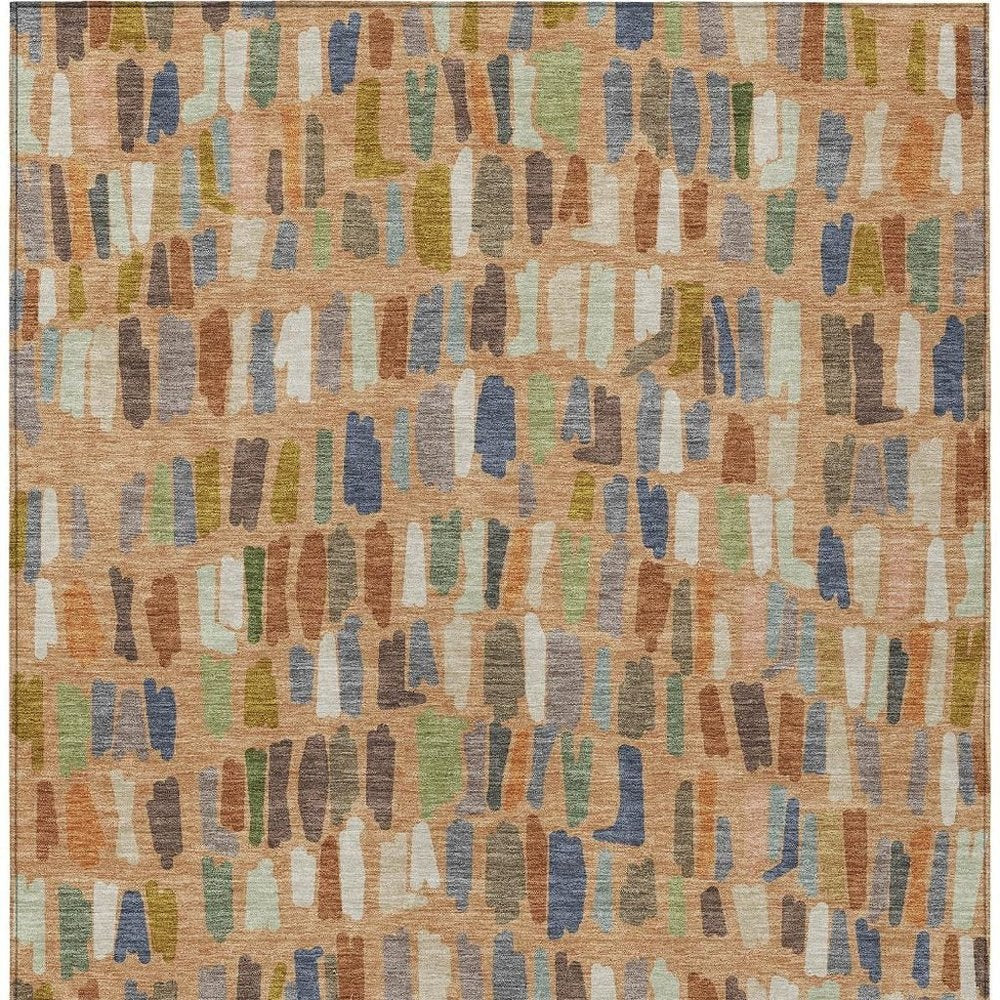 8' X 10' Copper Blue And Ivory Striped Washable Indoor Outdoor Area Rug HomeRoots