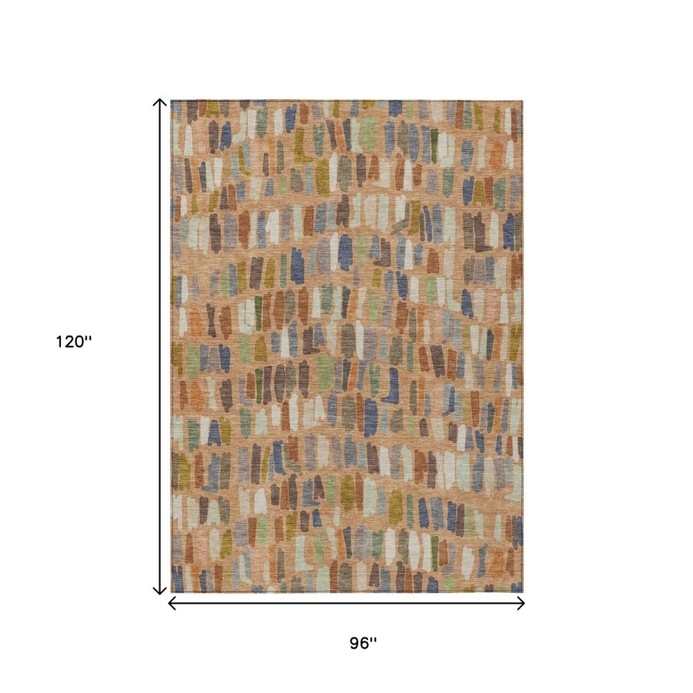 8' X 10' Copper Blue And Ivory Striped Washable Indoor Outdoor Area Rug HomeRoots