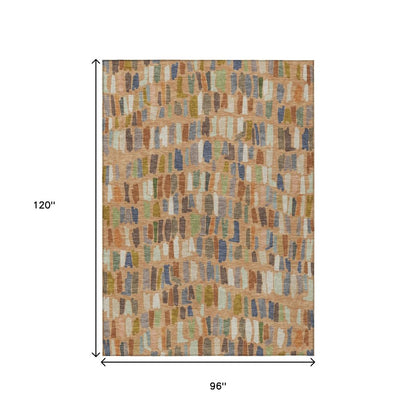 8' X 10' Copper Blue And Ivory Striped Washable Indoor Outdoor Area Rug HomeRoots