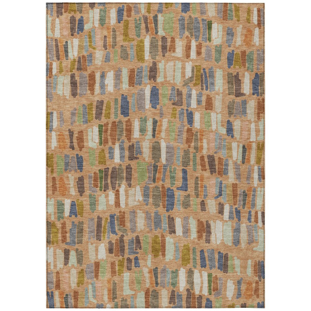8' X 10' Copper Blue And Ivory Striped Washable Indoor Outdoor Area Rug HomeRoots