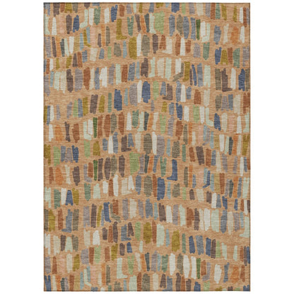 8' X 10' Copper Blue And Ivory Striped Washable Indoor Outdoor Area Rug HomeRoots