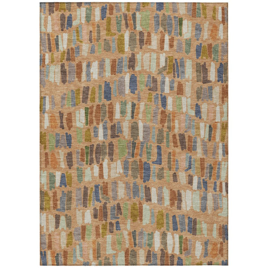 8' X 10' Copper Blue And Ivory Striped Washable Indoor Outdoor Area Rug