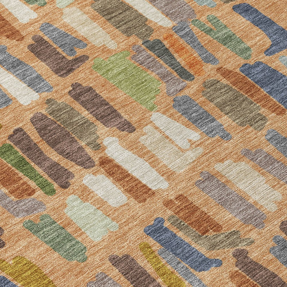 8' X 10' Copper Blue And Ivory Striped Washable Indoor Outdoor Area Rug HomeRoots