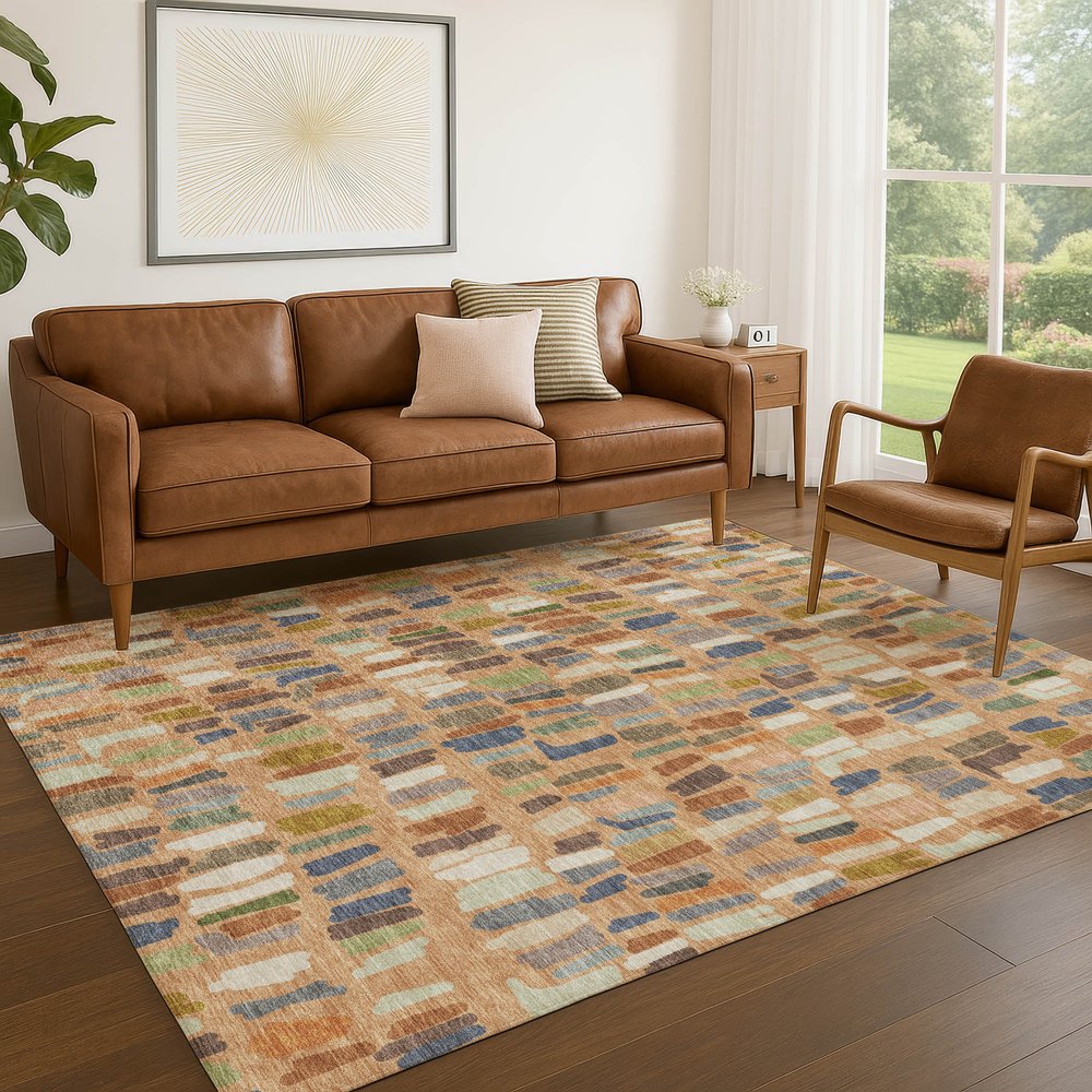 8' X 10' Copper Blue And Ivory Striped Washable Indoor Outdoor Area Rug HomeRoots
