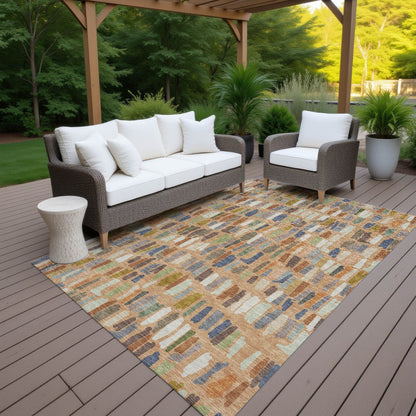 8' X 10' Copper Blue And Ivory Striped Washable Indoor Outdoor Area Rug HomeRoots
