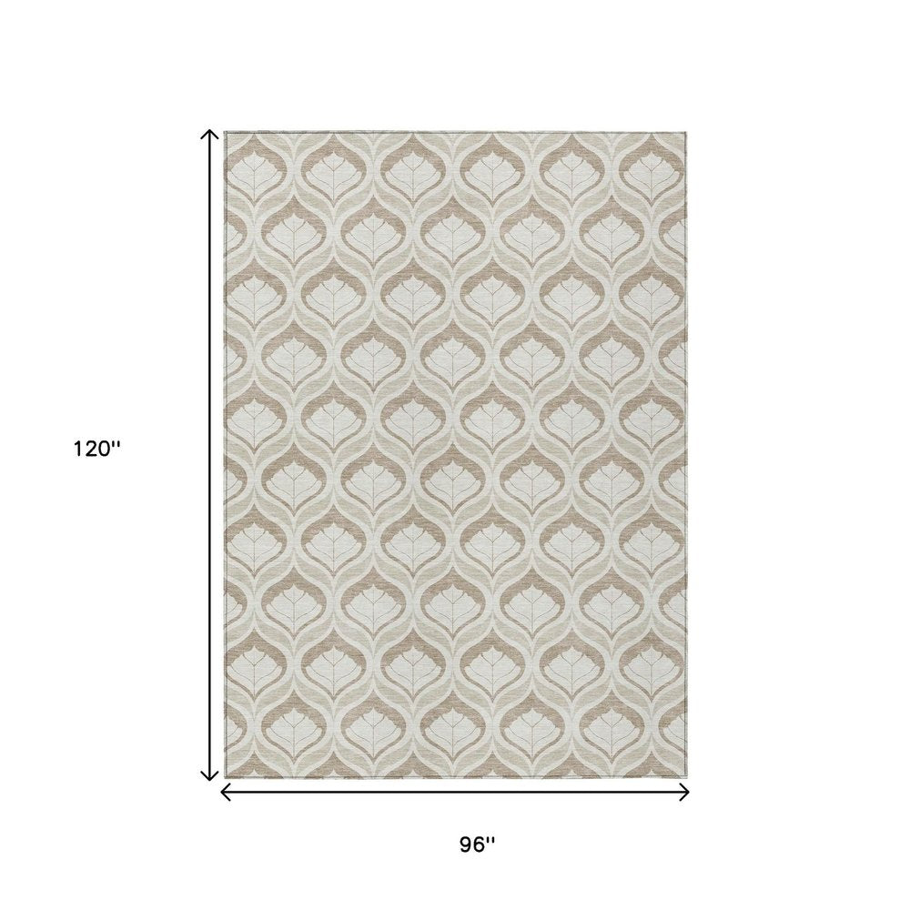 8' X 10' Beige And Taupe Geometric Washable Indoor Outdoor Area Rug HomeRoots