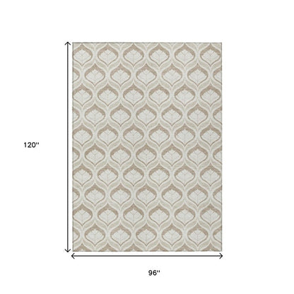 8' X 10' Beige And Taupe Geometric Washable Indoor Outdoor Area Rug HomeRoots