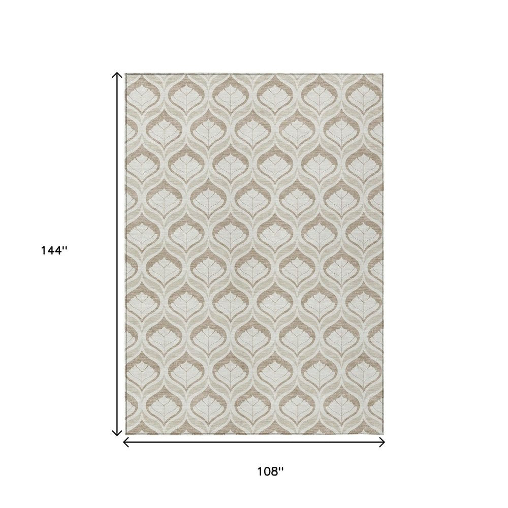 9' X 12' Beige And Taupe Geometric Washable Indoor Outdoor Area Rug HomeRoots