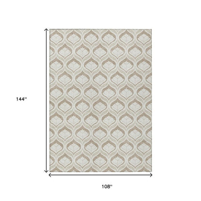 9' X 12' Beige And Taupe Geometric Washable Indoor Outdoor Area Rug HomeRoots